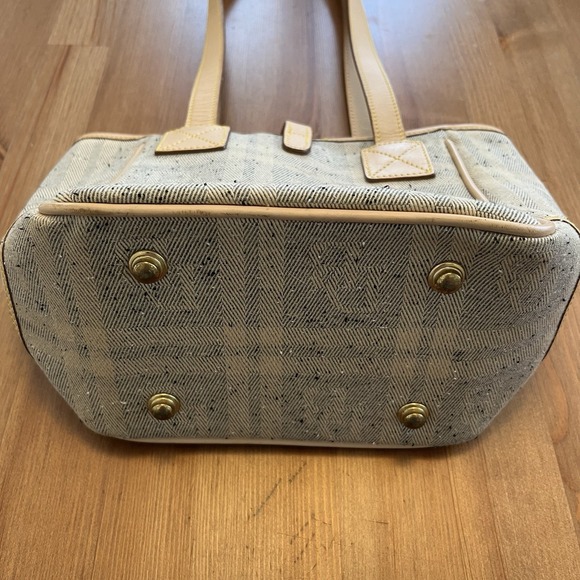 Vintage Dooney & Bourke Women's Purse Bag Beige Tan Plaid Leather Trim Chic Cute - Picture 9 of 16